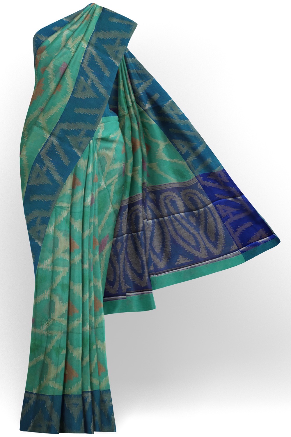 sri kumaran stores chentheri cotton saree green saree with dark blue border 1