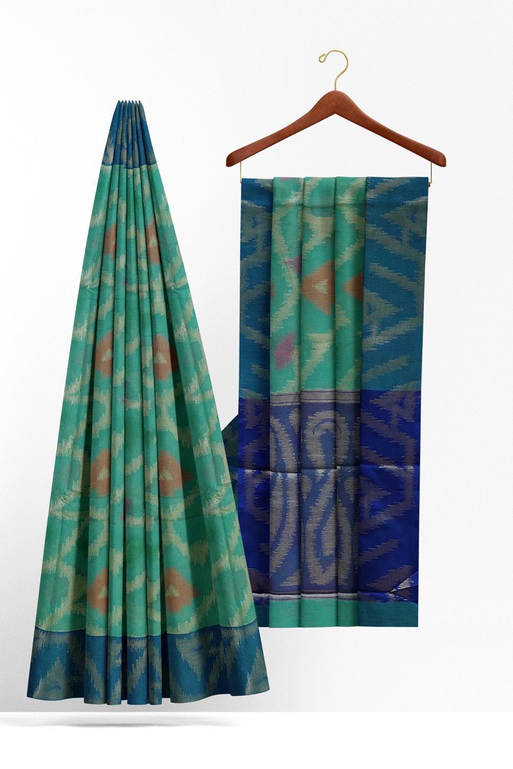 sri kumaran stores chentheri cotton saree green saree with dark blue border 2