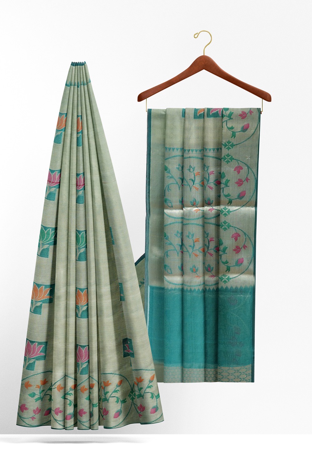 sri kumaran stores chentheri cotton saree grey saree with floral border 2