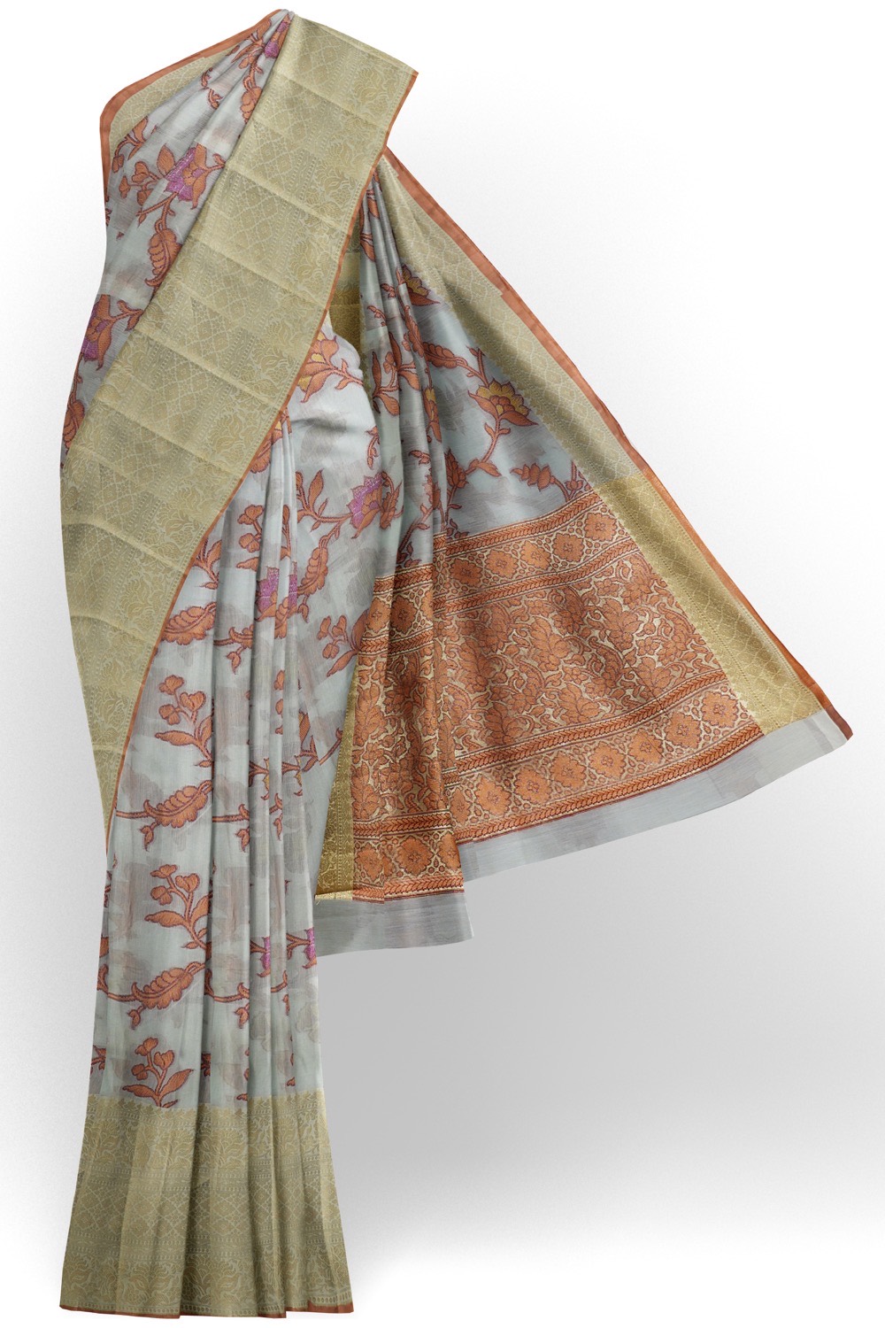 sri kumaran stores chentheri cotton saree grey saree with golden border 1