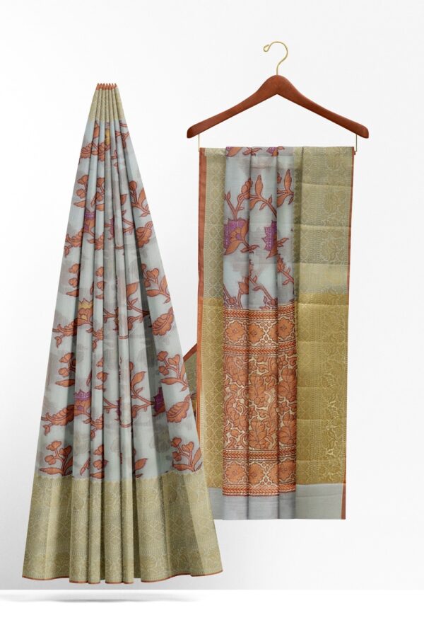 sri kumaran stores chentheri cotton saree grey saree with golden border 2