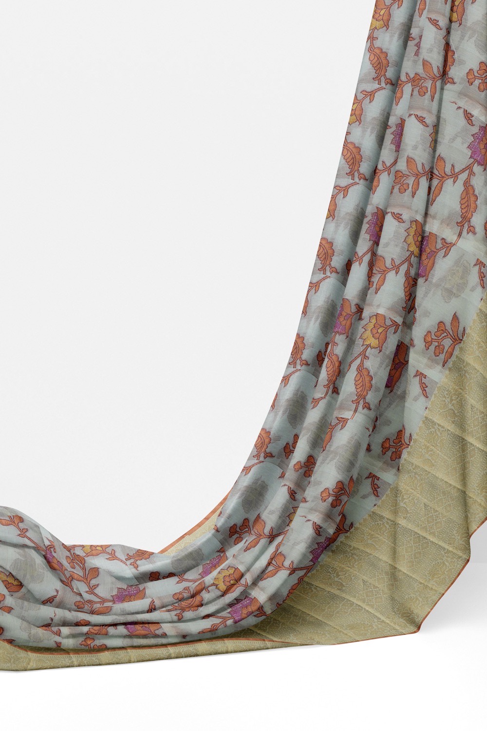 sri kumaran stores chentheri cotton saree grey saree with golden border 3