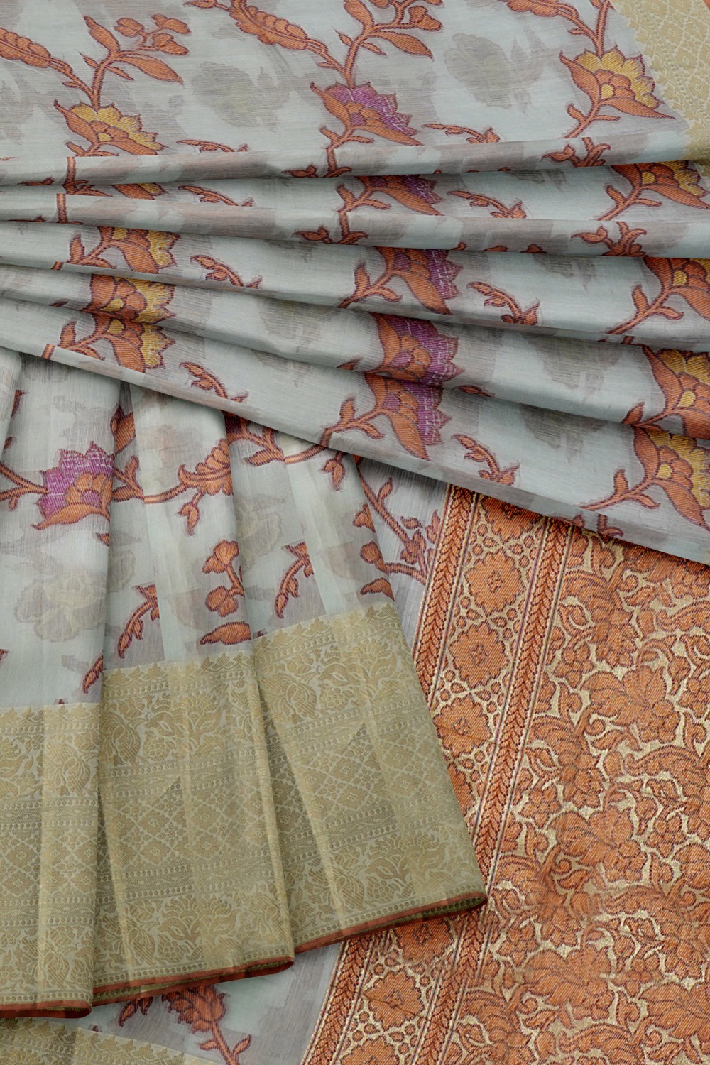 sri kumaran stores chentheri cotton saree grey saree with golden border 4