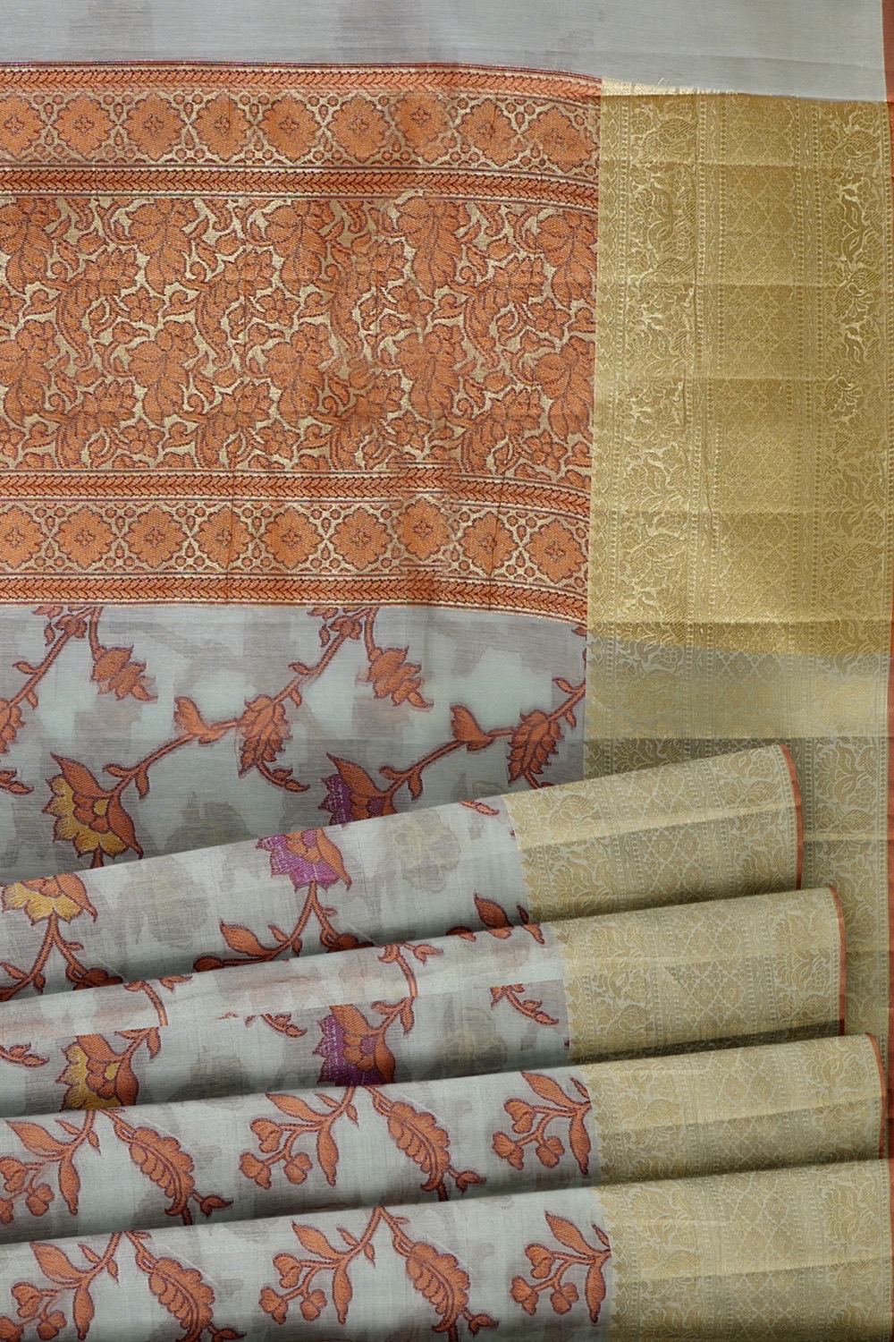 sri kumaran stores chentheri cotton saree grey saree with golden border 5