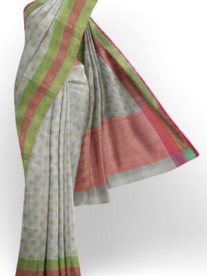 sri kumaran stores chentheri cotton saree grey saree with green and pink border 1