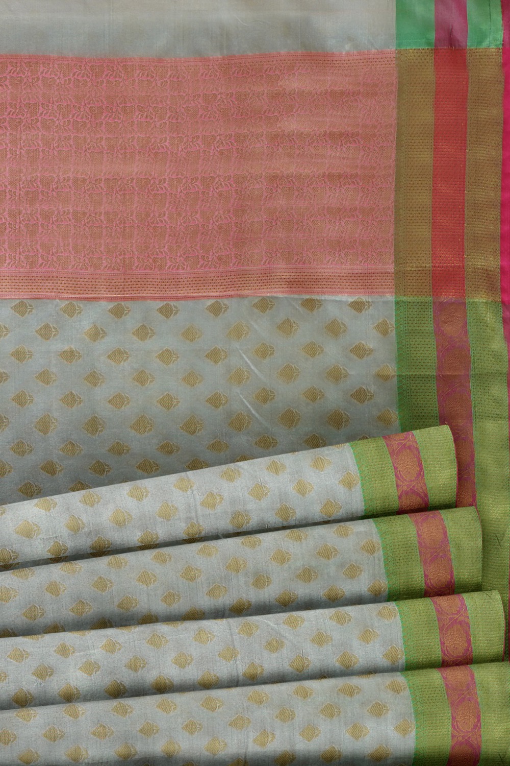 sri kumaran stores chentheri cotton saree grey saree with green and pink border 5