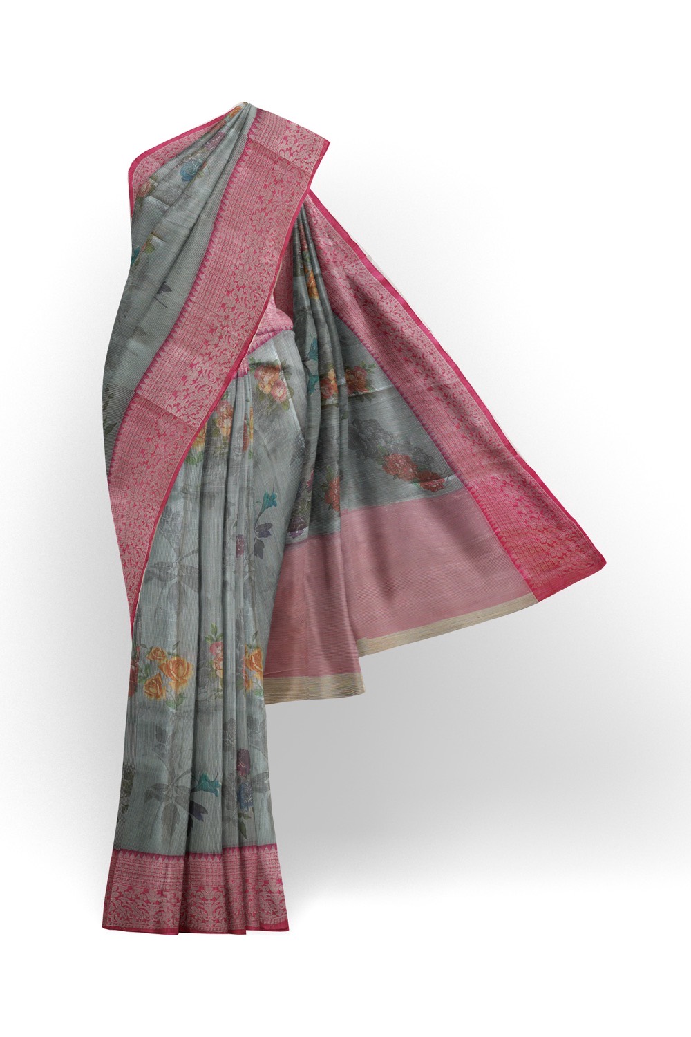 sri kumaran stores chentheri cotton saree grey saree with pink border 1