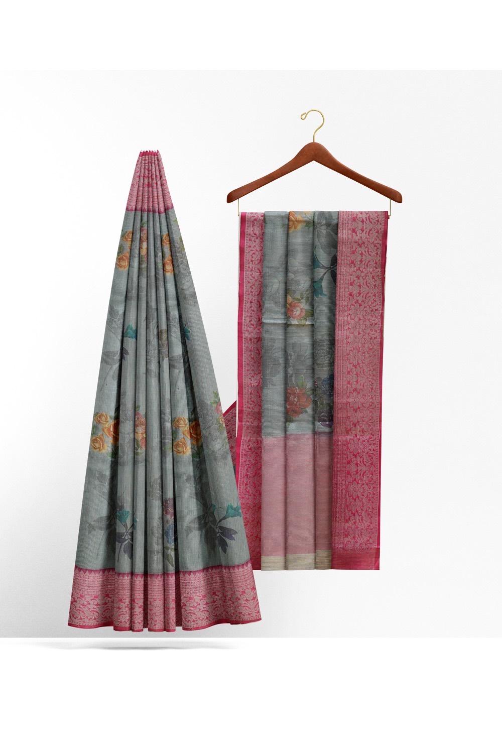 sri kumaran stores chentheri cotton saree grey saree with pink border 2