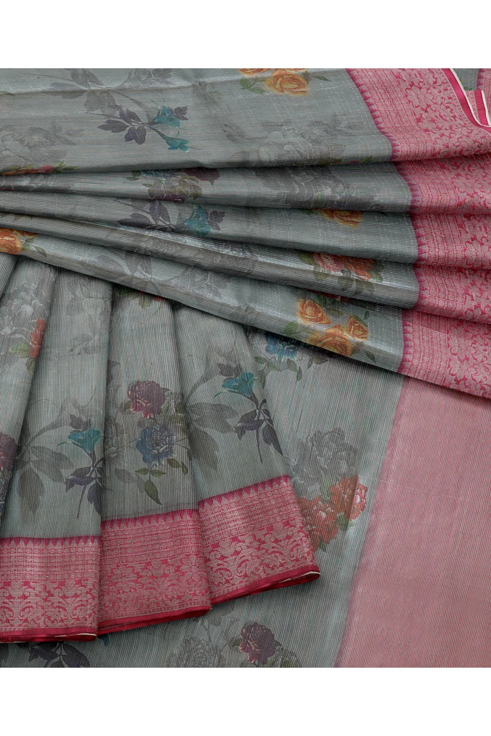 sri kumaran stores chentheri cotton saree grey saree with pink border 4