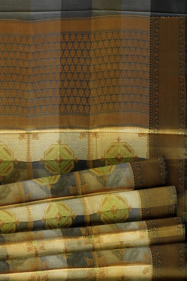 sri kumaran stores chentheri cotton saree half white saree with elephant blue colour border 5