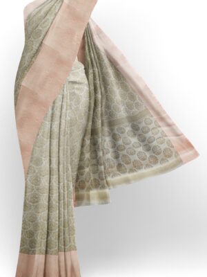 sri kumaran stores chentheri cotton saree half white saree with peach colour border 1