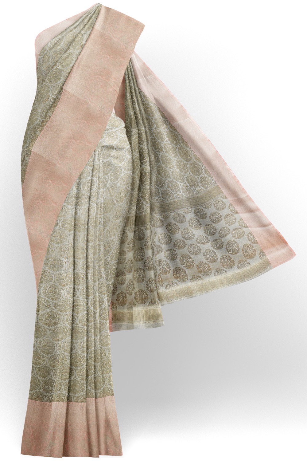 sri kumaran stores chentheri cotton saree half white saree with peach colour border 1