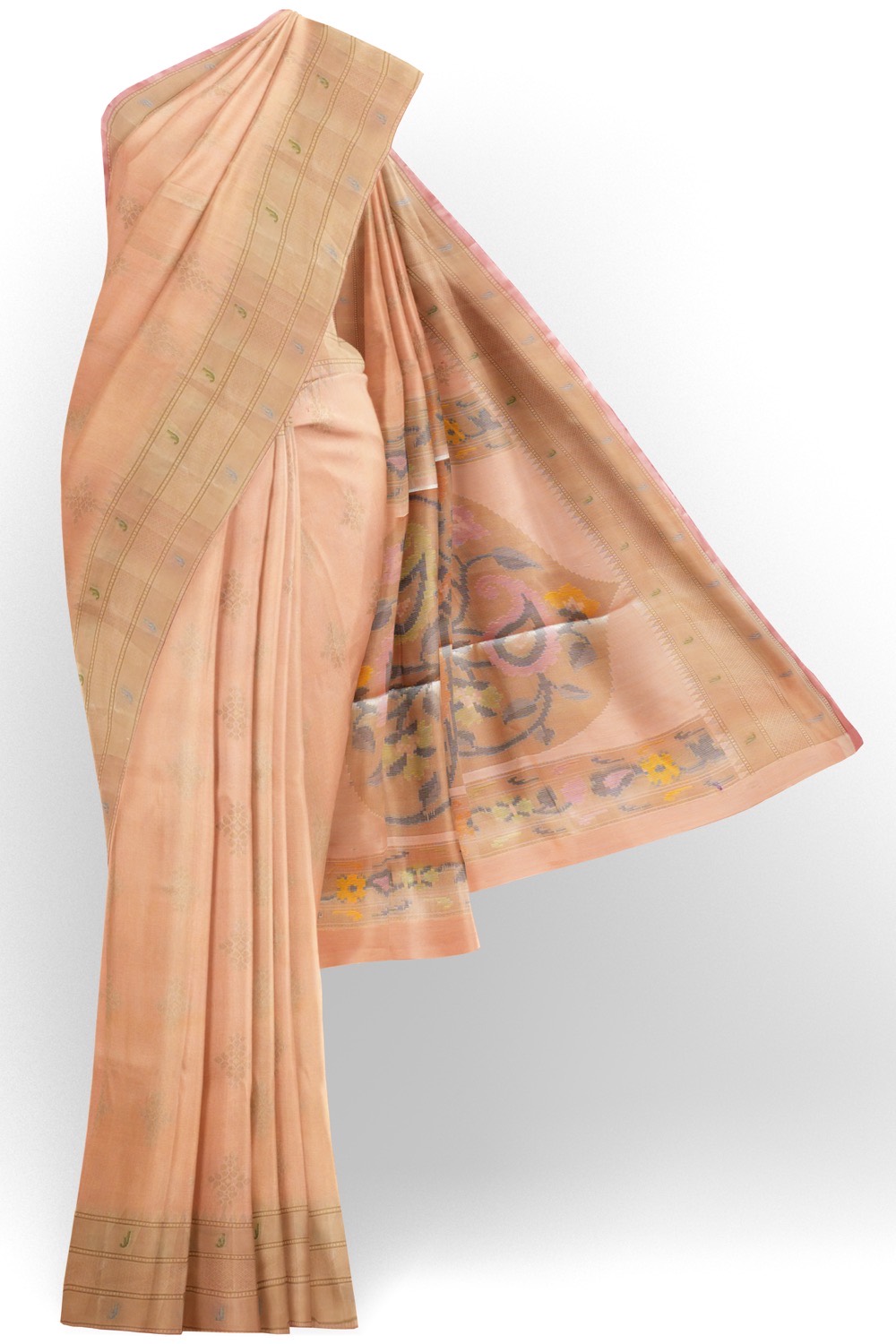 sri kumaran stores chentheri cotton saree light orange saree with sandal border 1