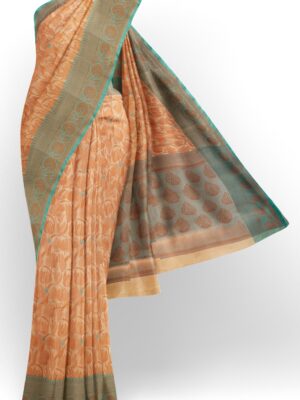 sri kumaran stores chentheri cotton saree light orange saree with sky blue border 1
