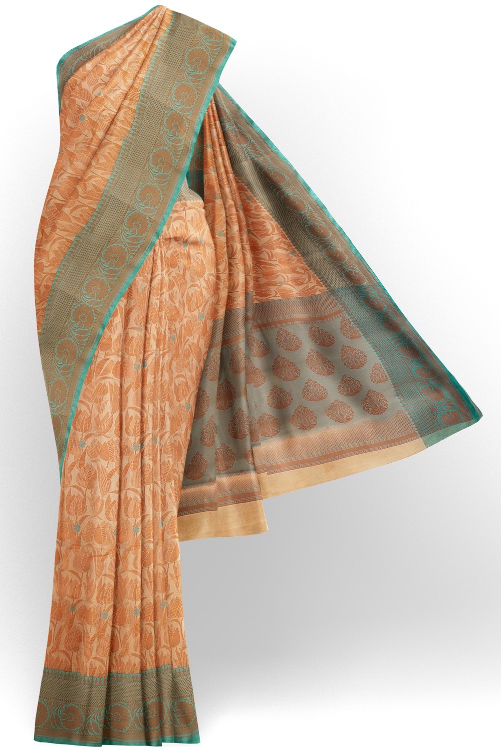 sri kumaran stores chentheri cotton saree light orange saree with sky blue border 1