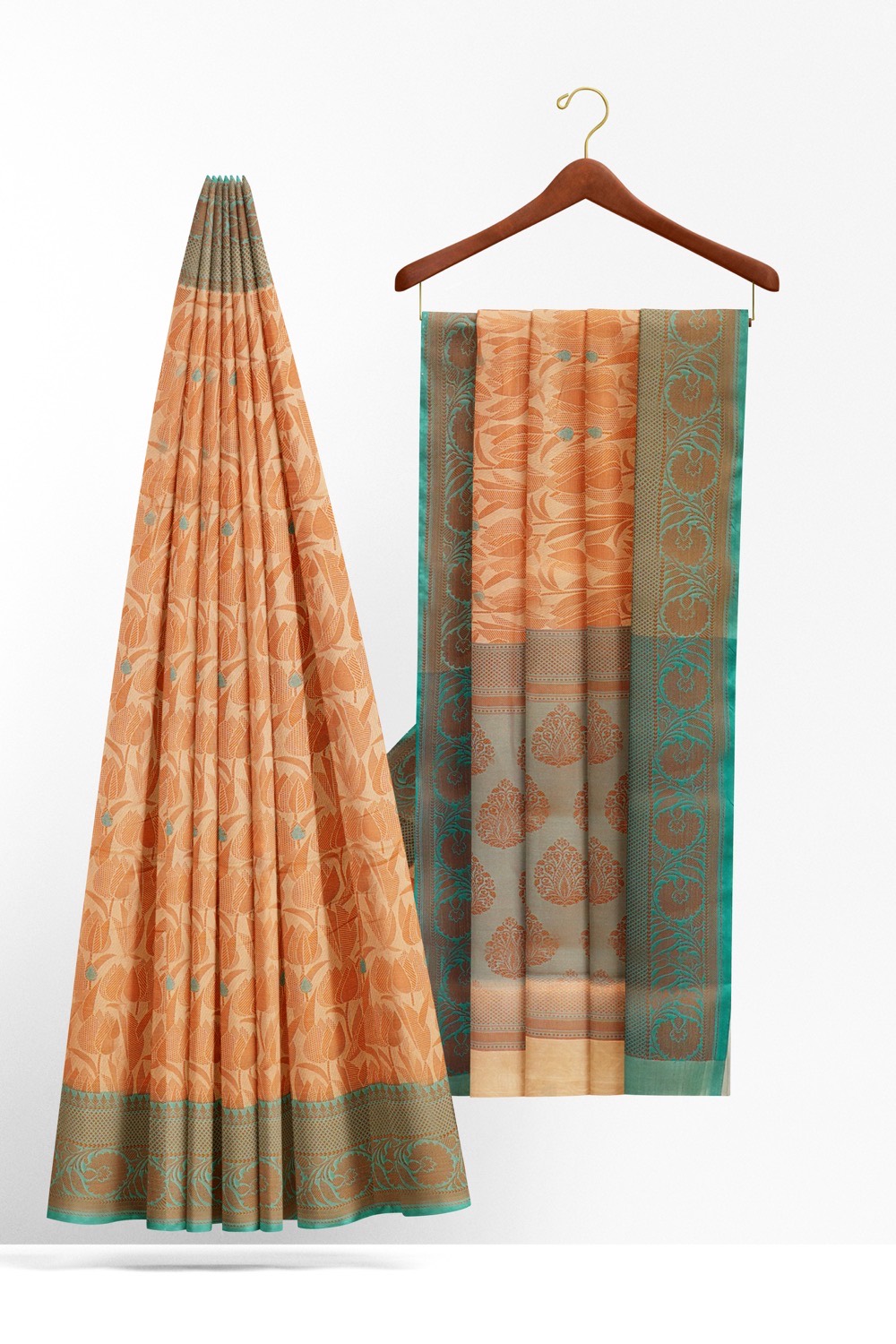 sri kumaran stores chentheri cotton saree light orange saree with sky blue border 2