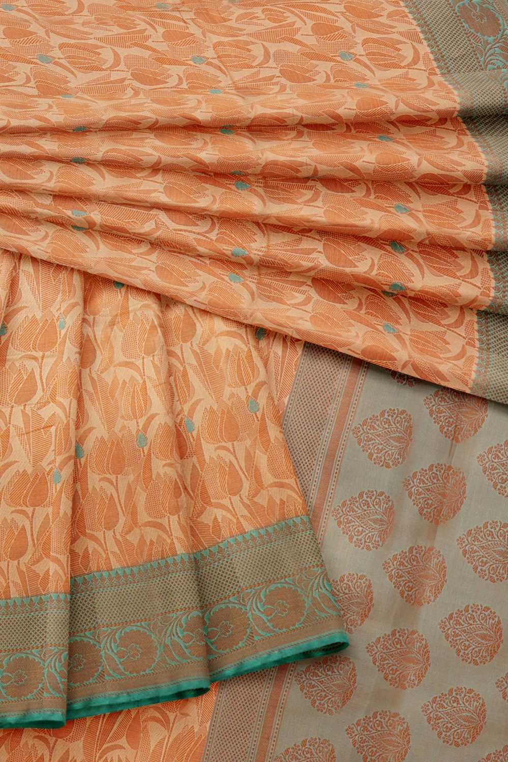 sri kumaran stores chentheri cotton saree light orange saree with sky blue border 4