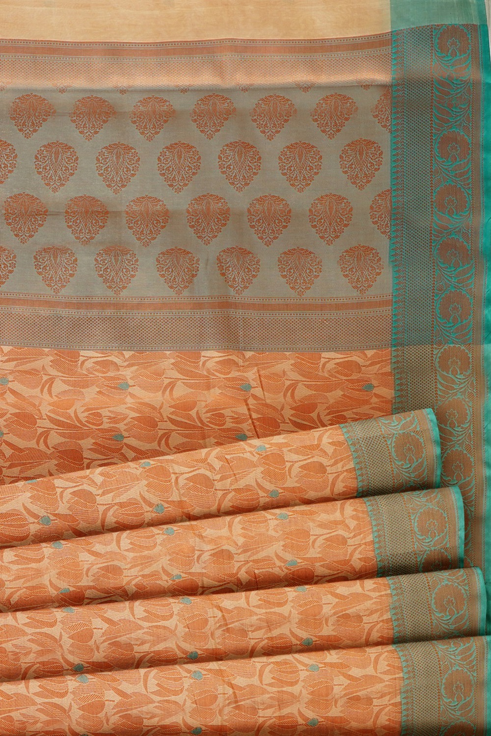 sri kumaran stores chentheri cotton saree light orange saree with sky blue border 5