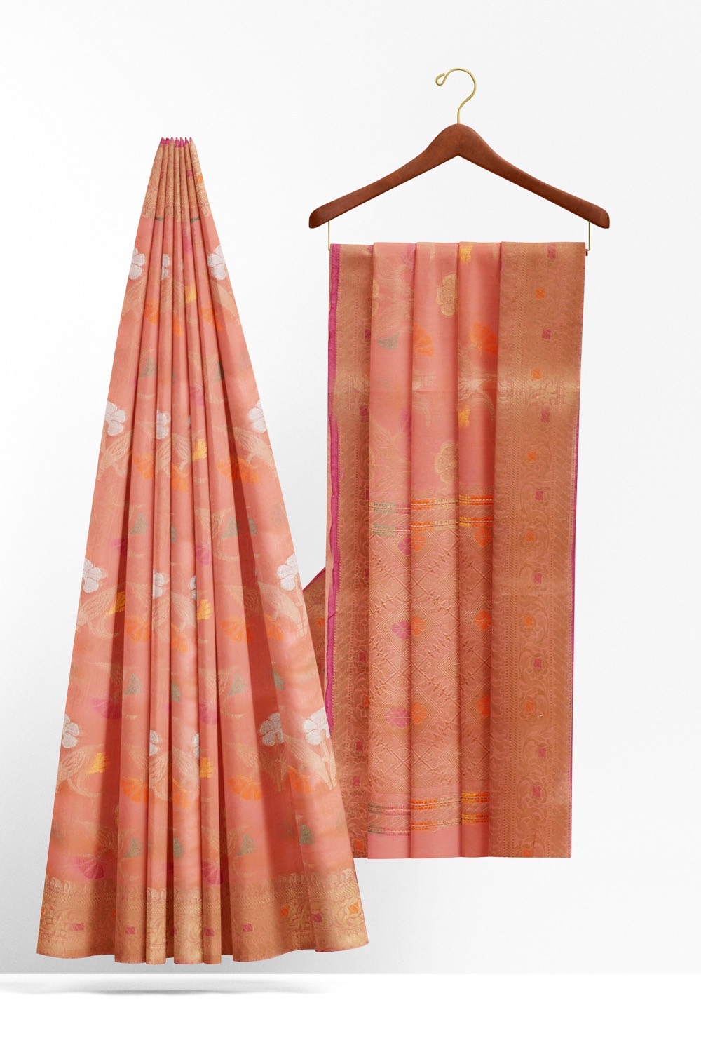 sri kumaran stores chentheri cotton saree light pink saree with golden border 2