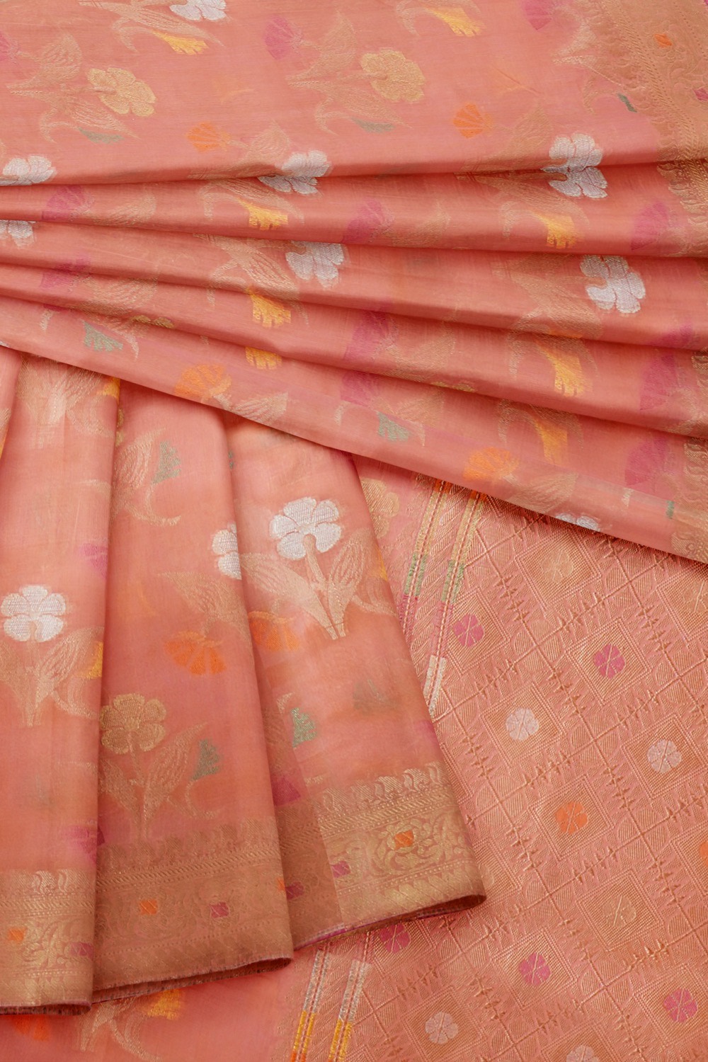 sri kumaran stores chentheri cotton saree light pink saree with golden border 4