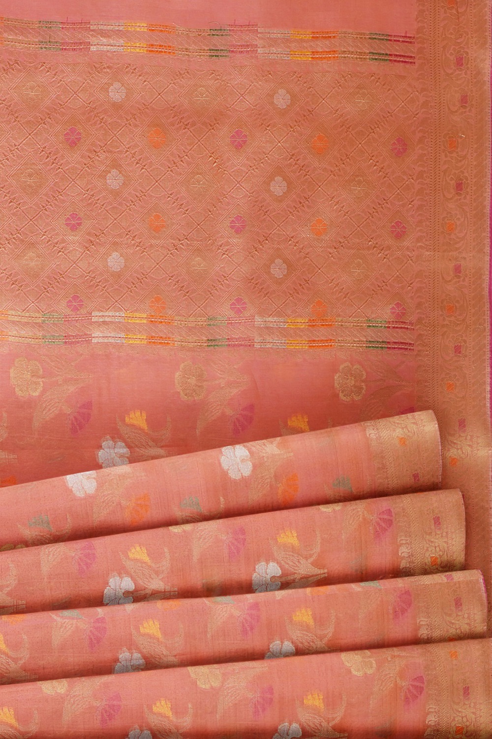 sri kumaran stores chentheri cotton saree light pink saree with golden border 5