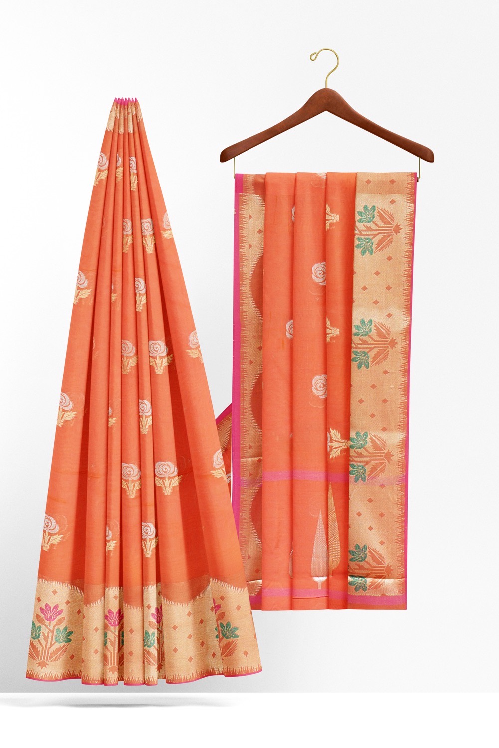 sri kumaran stores chentheri cotton saree orange saree with sandal border 2