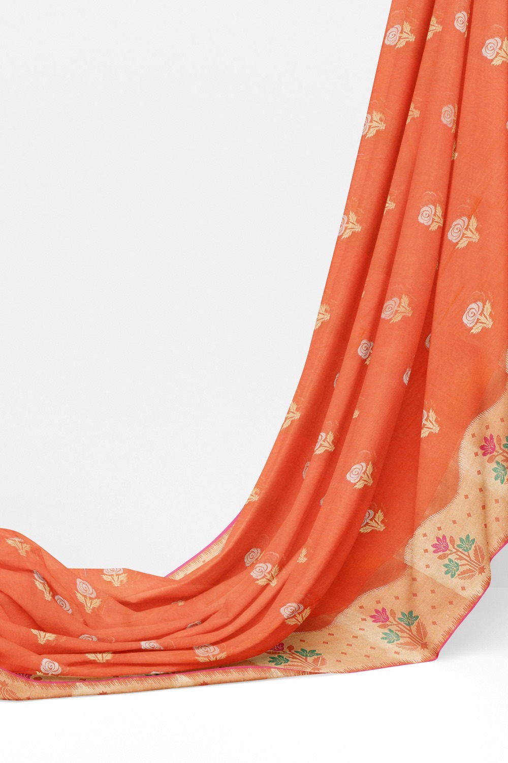 sri kumaran stores chentheri cotton saree orange saree with sandal border 3