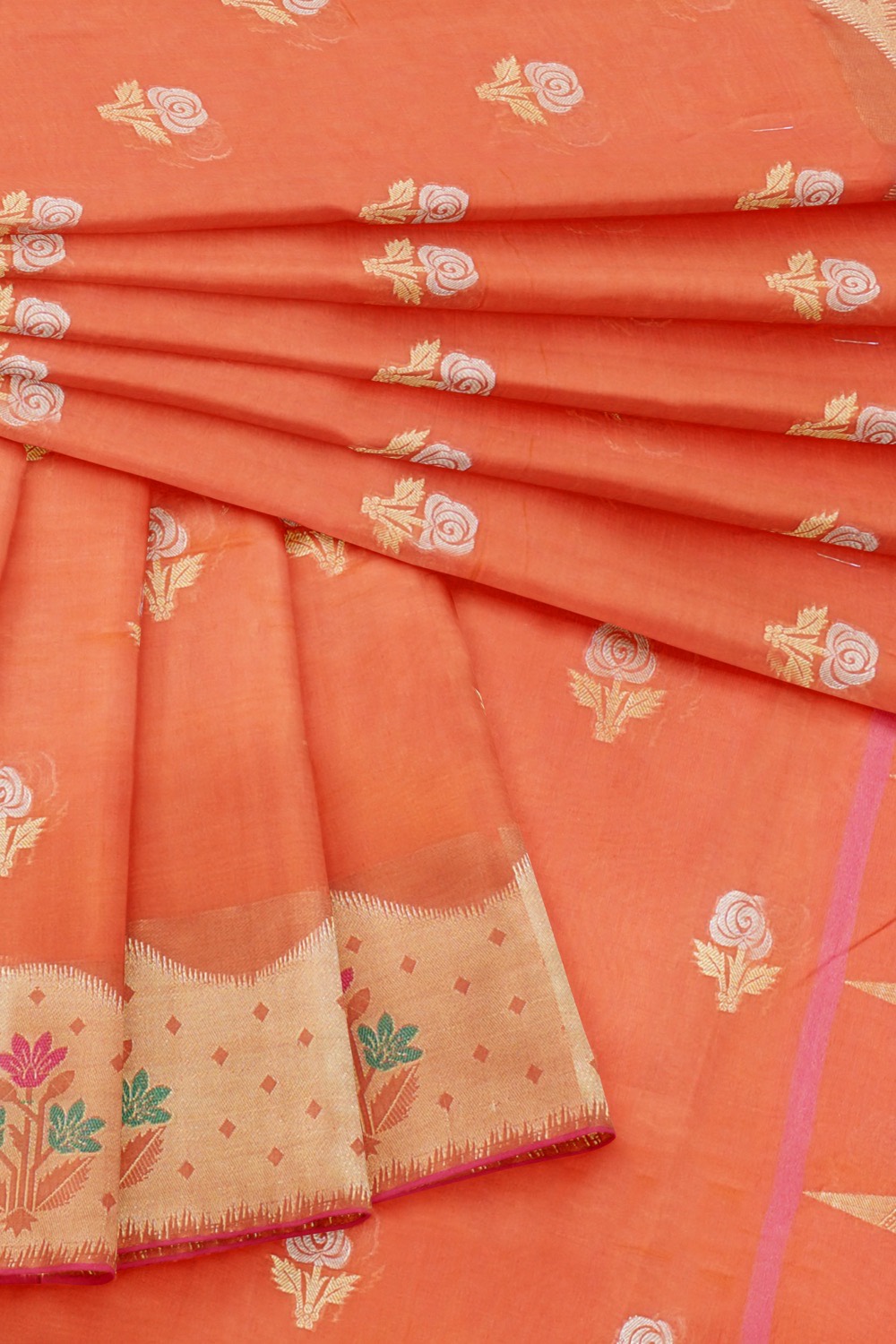 sri kumaran stores chentheri cotton saree orange saree with sandal border 4