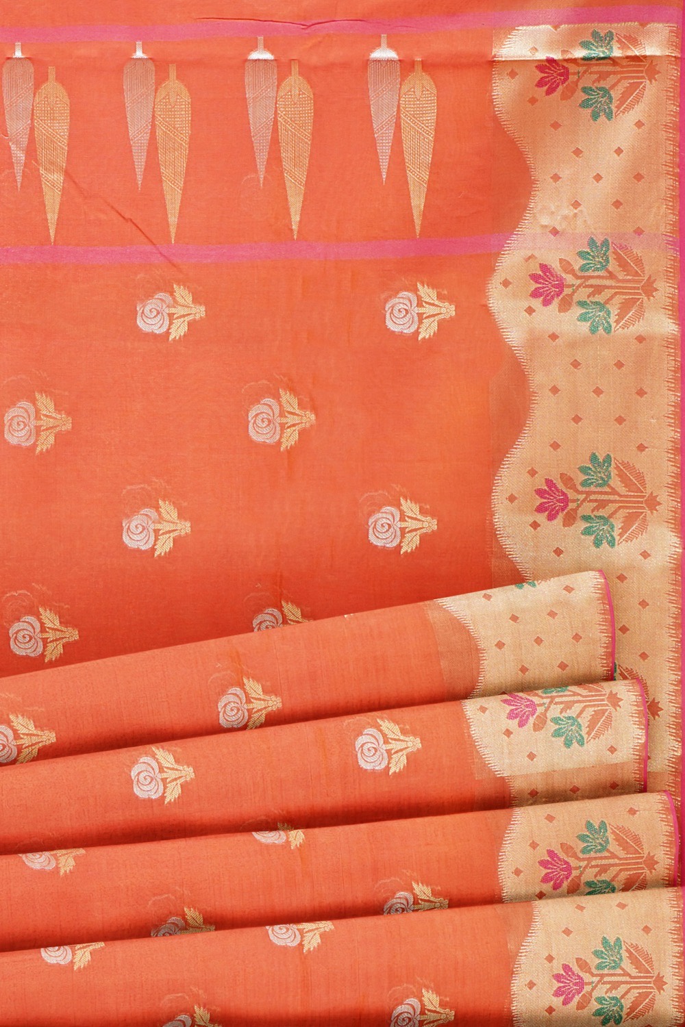 sri kumaran stores chentheri cotton saree orange saree with sandal border 5