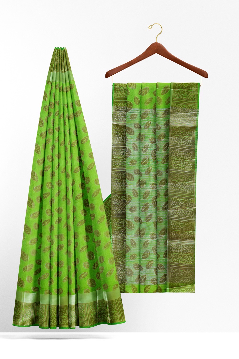 sri kumaran stores chentheri cotton saree parrot green saree with silver border 2