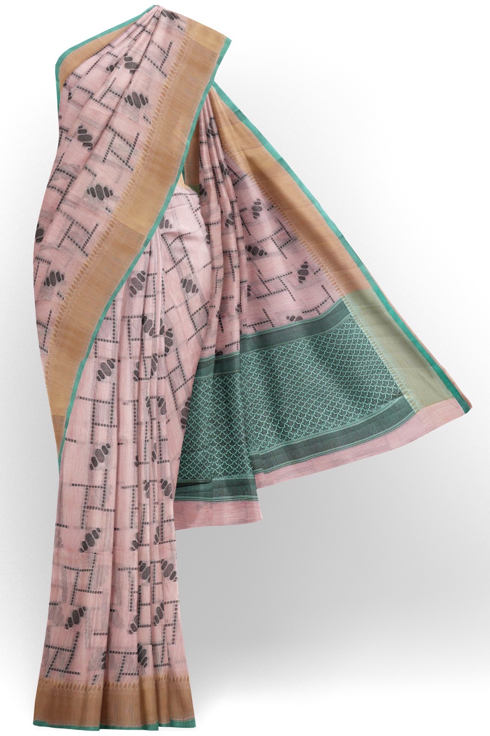 sri kumaran stores chentheri cotton saree pink saree with brown and green border 1