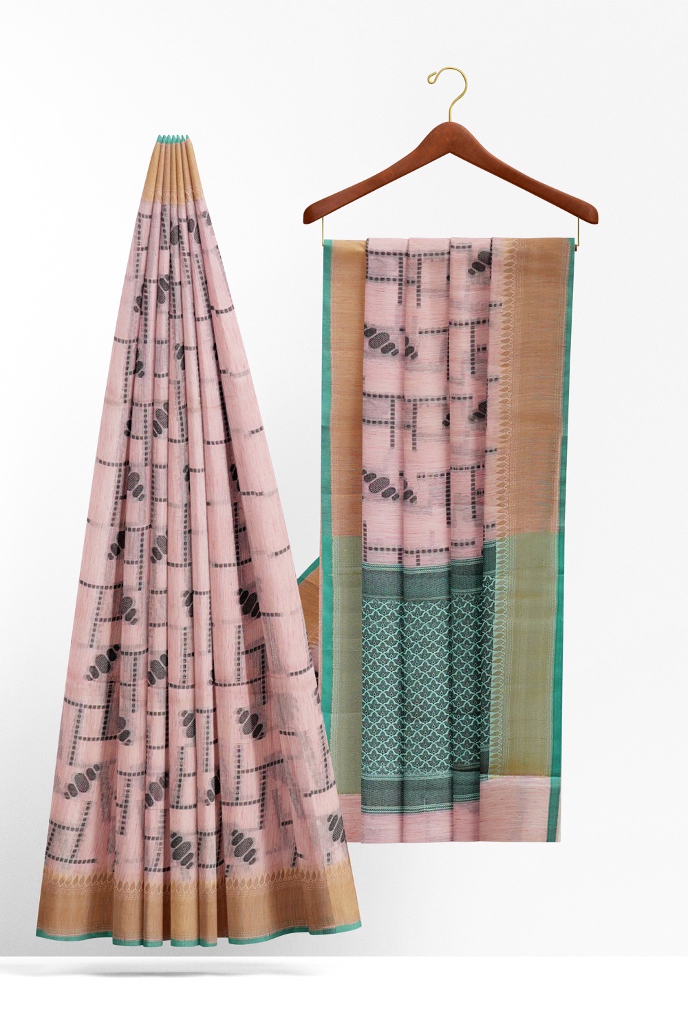 sri kumaran stores chentheri cotton saree pink saree with brown and green border 2