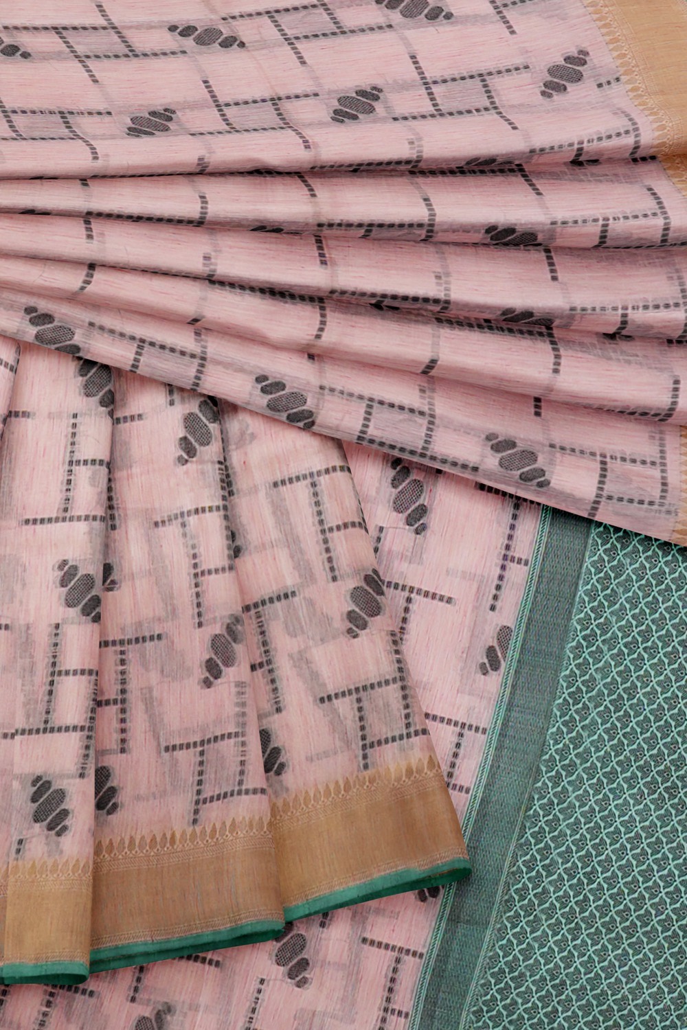 sri kumaran stores chentheri cotton saree pink saree with brown and green border 4