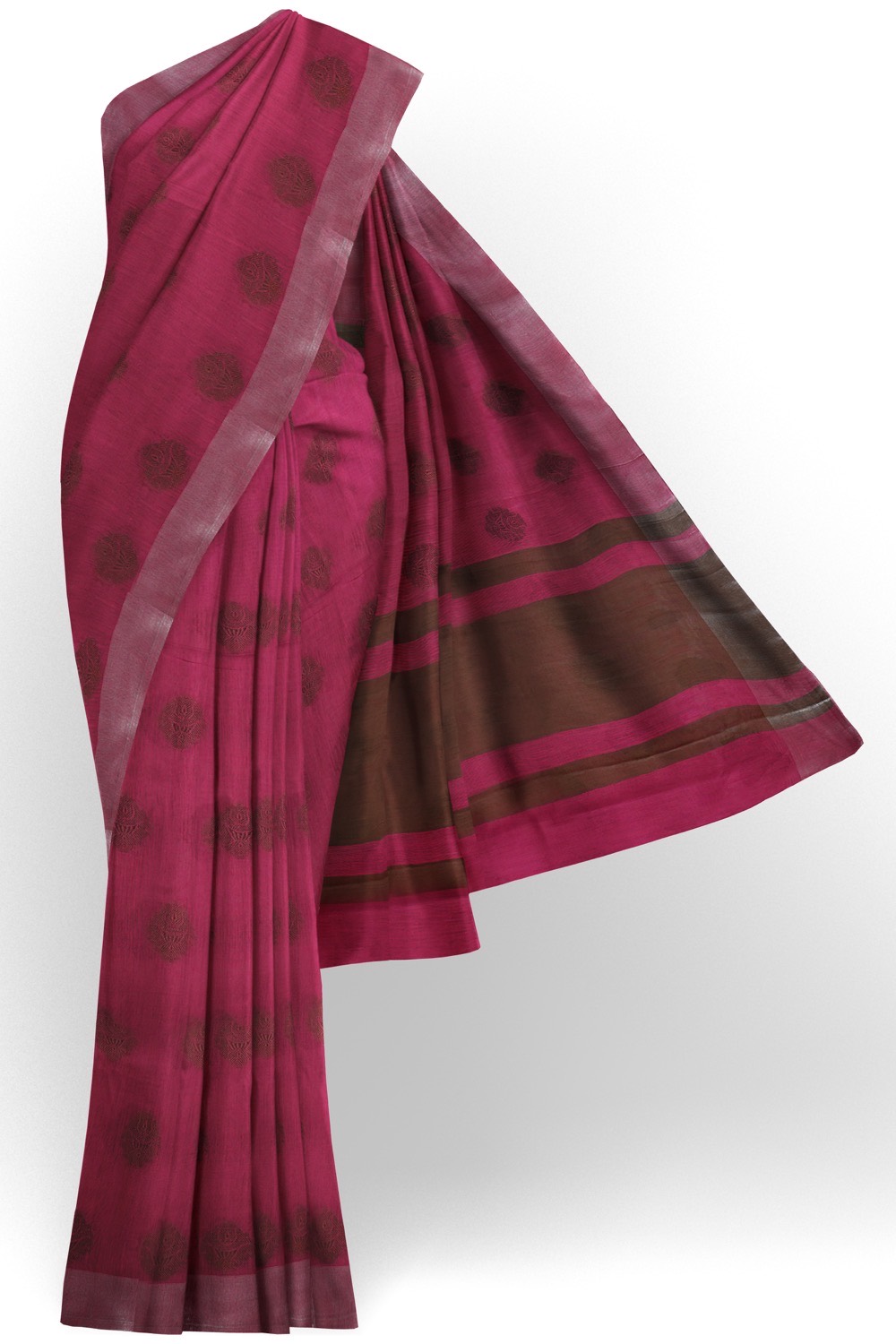 sri kumaran stores chentheri cotton saree pink saree with light silver border 1