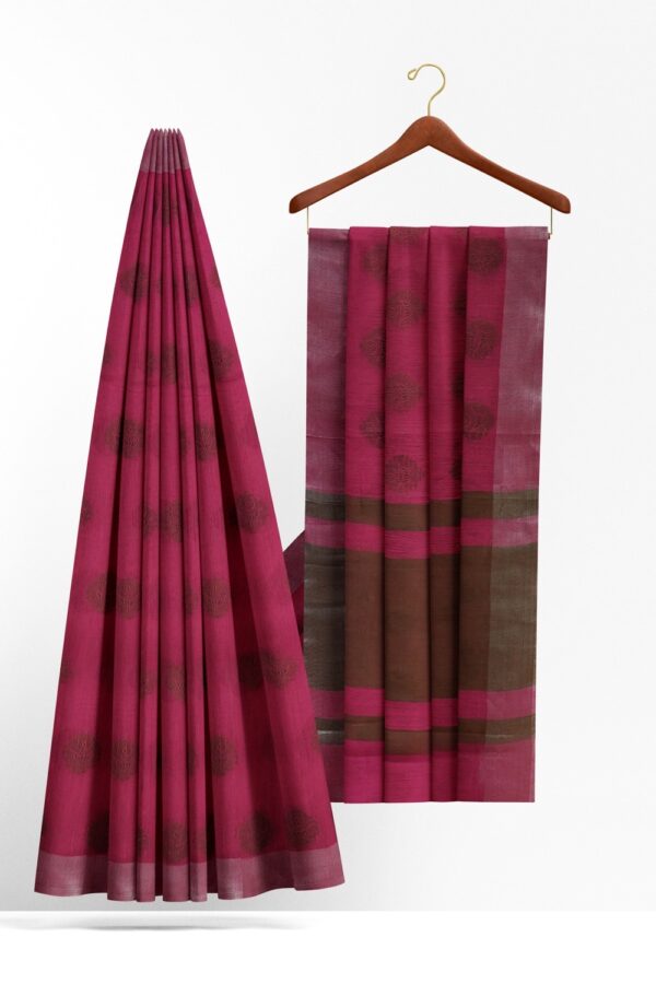 sri kumaran stores chentheri cotton saree pink saree with light silver border 2