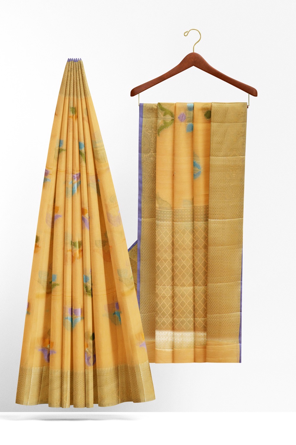sri kumaran stores chentheri cotton saree sandal saree with golden colour border 2
