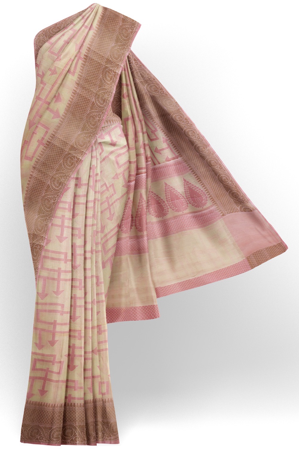 sri kumaran stores chentheri cotton saree sandal saree with pink border 1