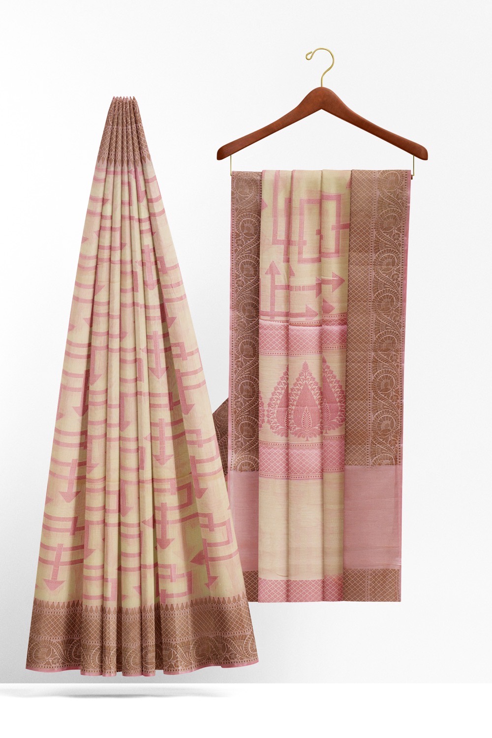 sri kumaran stores chentheri cotton saree sandal saree with pink border 2