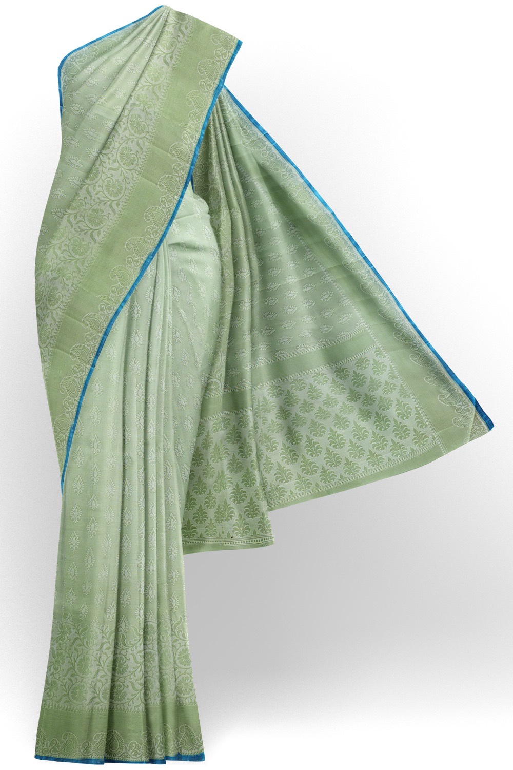 sri kumaran stores chentheri cotton saree silver green saree with blue border 1