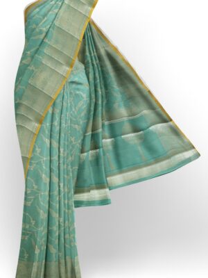 sri kumaran stores chentheri cotton saree sky blue saree with silver and yellow border 1