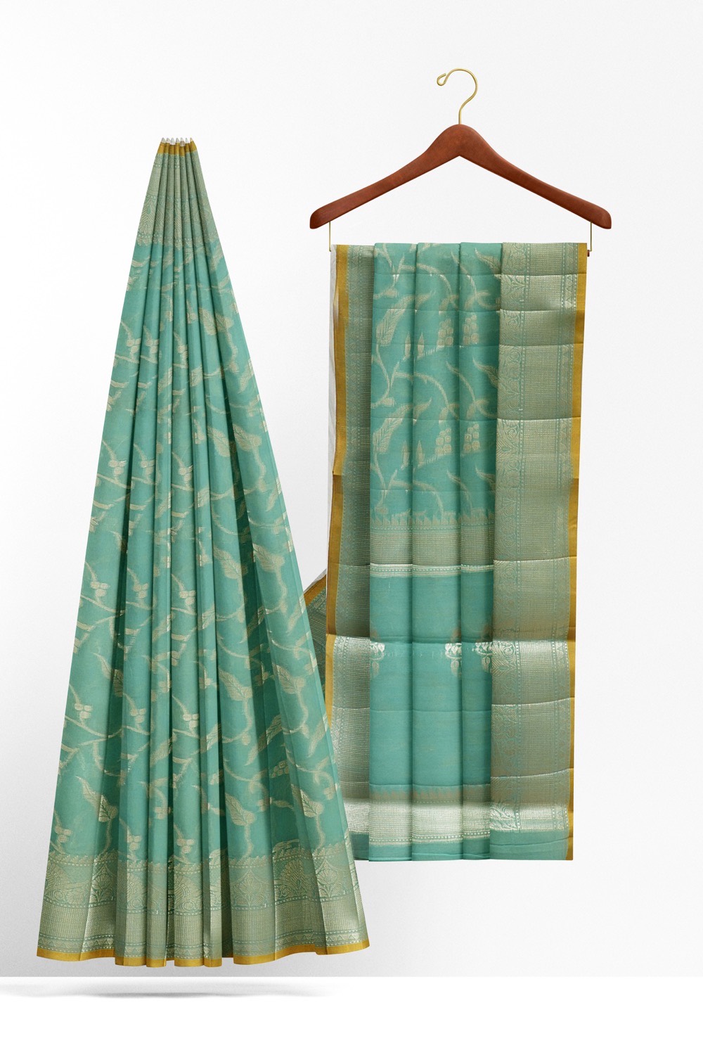sri kumaran stores chentheri cotton saree sky blue saree with silver and yellow border 2