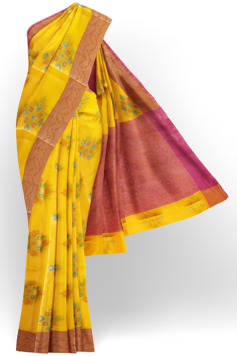sri kumaran stores chentheri cotton saree yellow saree with dark pink border 1
