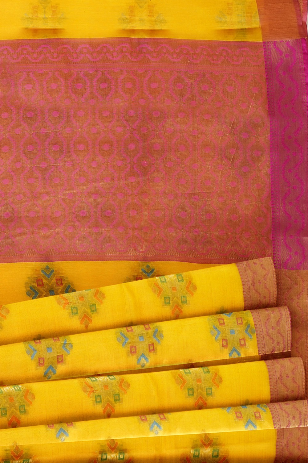 sri kumaran stores chentheri cotton saree yellow saree with dark pink border 5