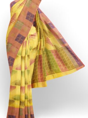 sri kumaran stores chentheri cotton saree yellow saree with light pink border 1