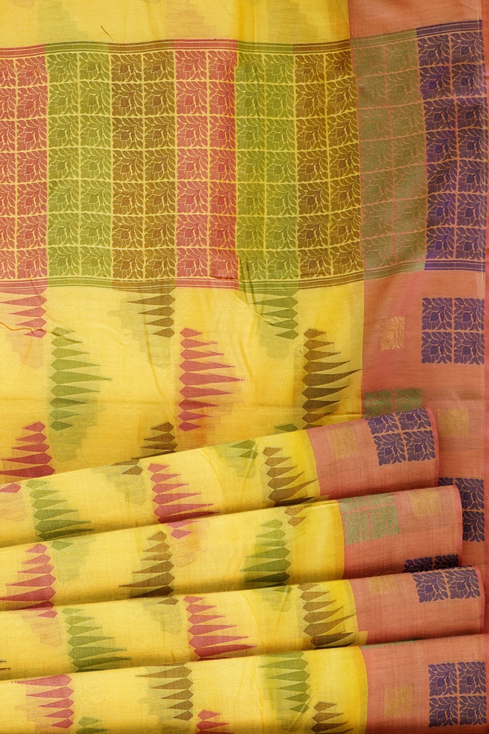sri kumaran stores chentheri cotton saree yellow saree with light pink border 5