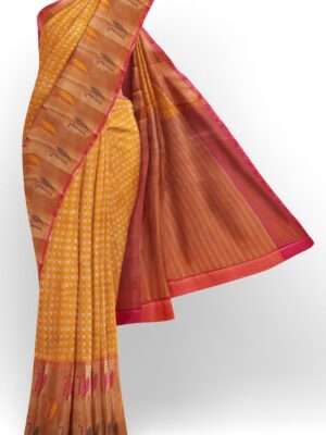 sri kumaran stores chentheri cotton saree yellow saree with pink border 1