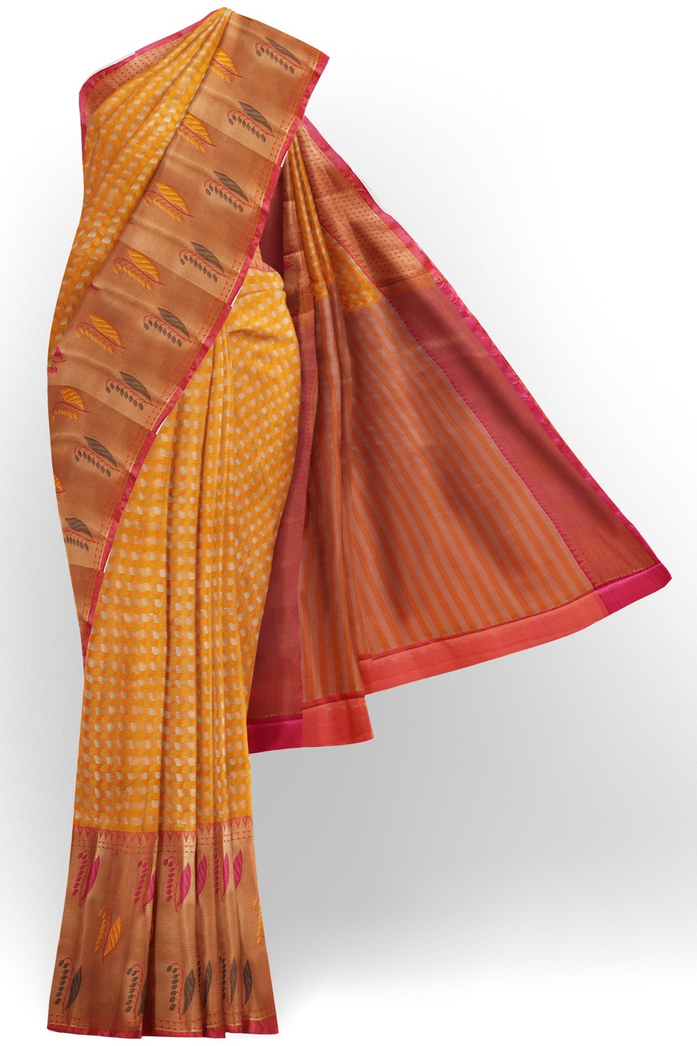sri kumaran stores chentheri cotton saree yellow saree with pink border 1