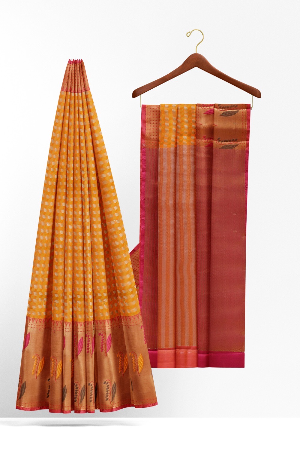 sri kumaran stores chentheri cotton saree yellow saree with pink border 2