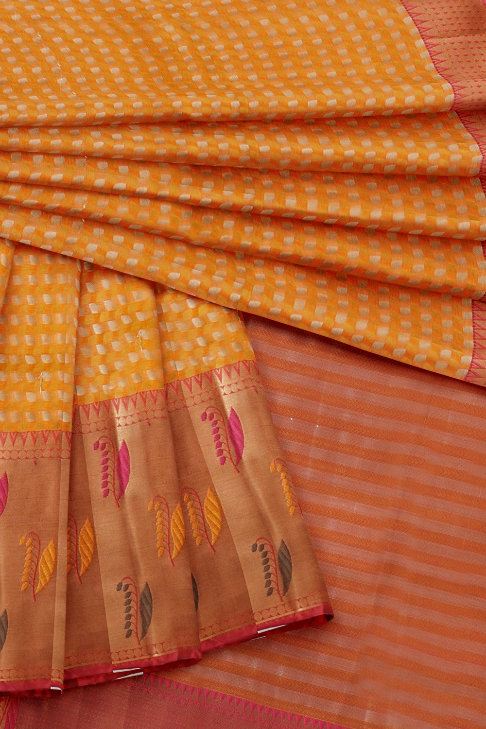 sri kumaran stores chentheri cotton saree yellow saree with pink border 4