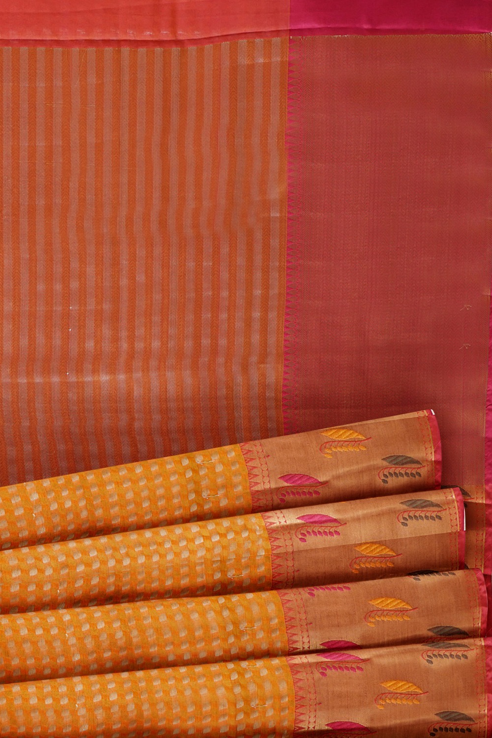 sri kumaran stores chentheri cotton saree yellow saree with pink border 5